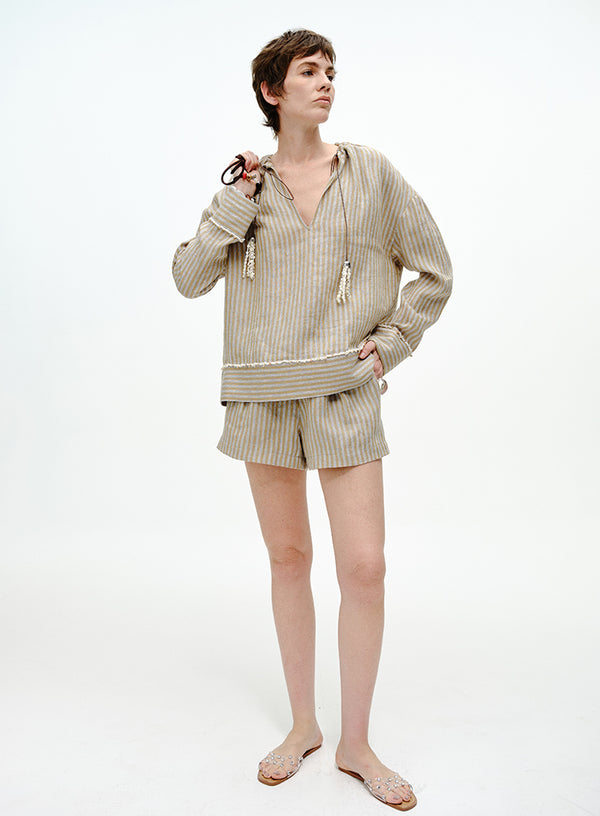 Retro Linen High-Waist Shorts