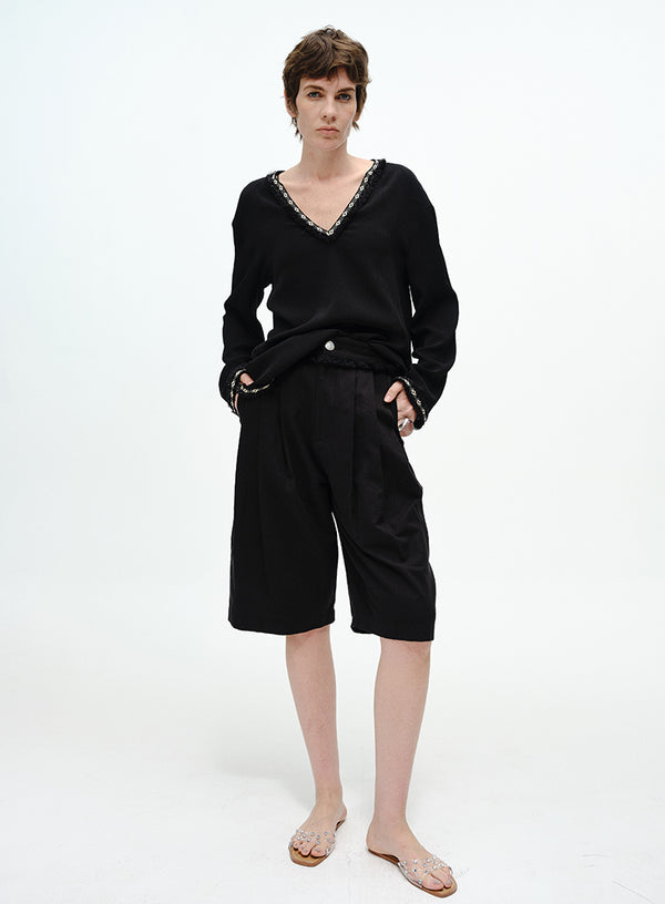 Raw-Edge V Neck Blouse