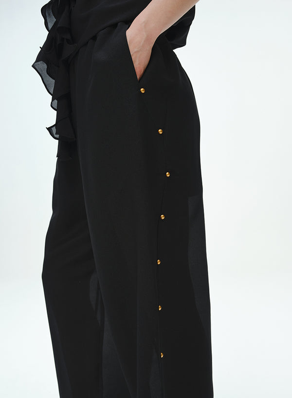 Silk-Blend Wide Leg Pants