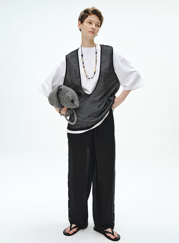 Silk-Blend Wide Leg Pants