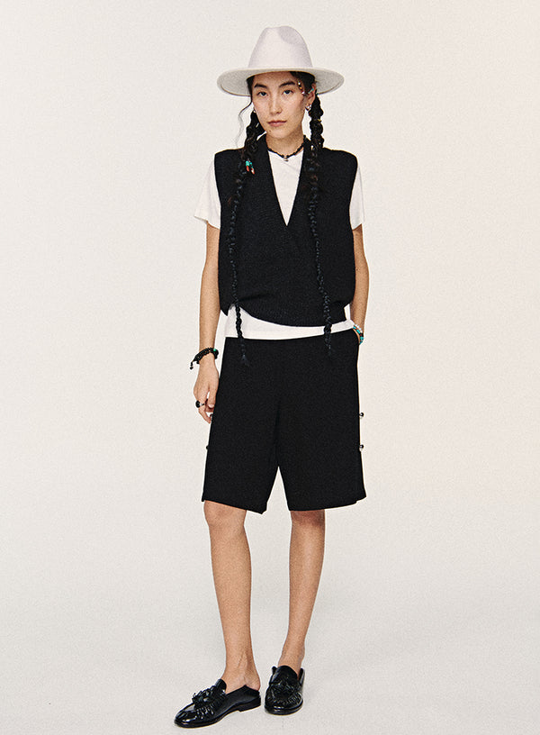 Wide-Leg Button Shorts