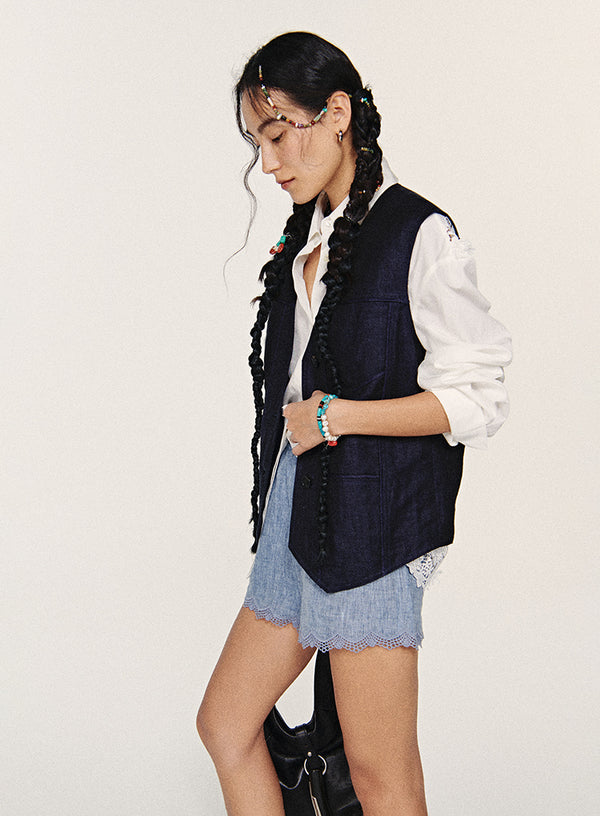 Linen Denim Vest