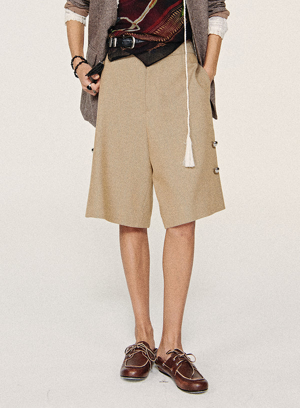 Wide-Leg Button Shorts