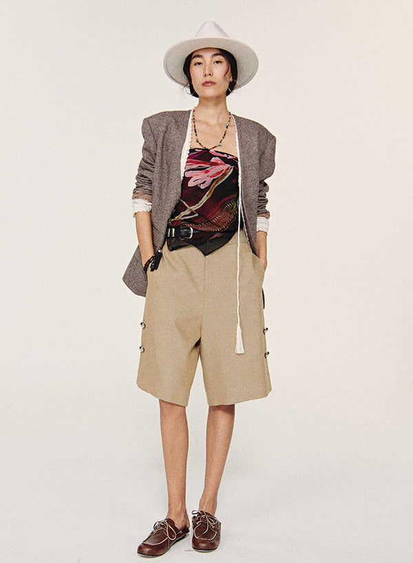Wide-Leg Button Shorts