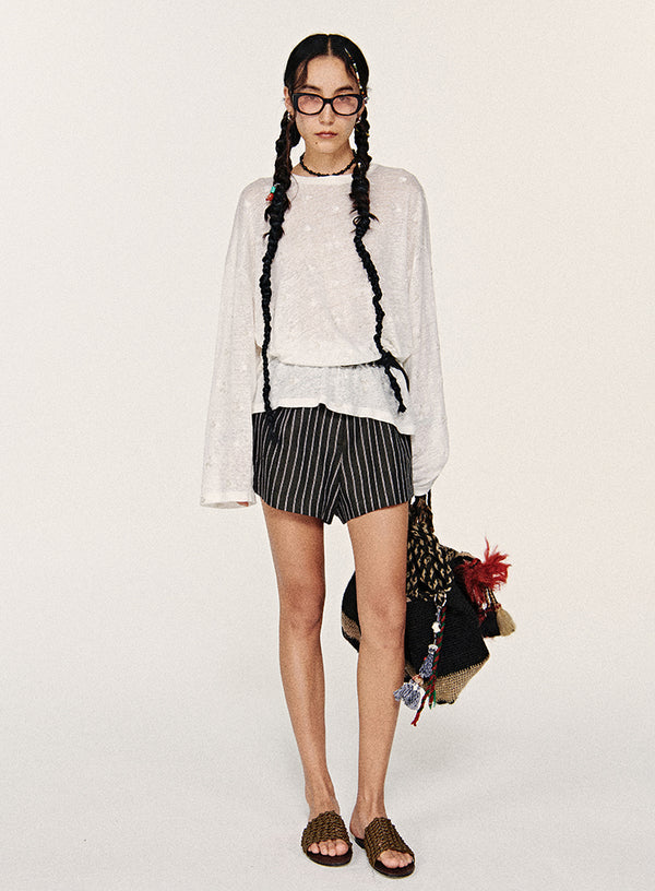 Sommer linned stribede shorts
