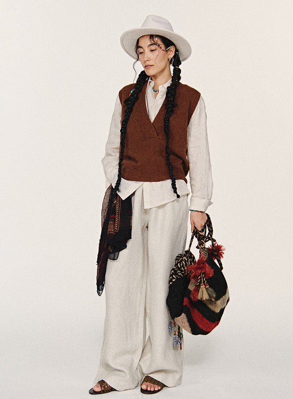 Cashmere dyb V-hals vest