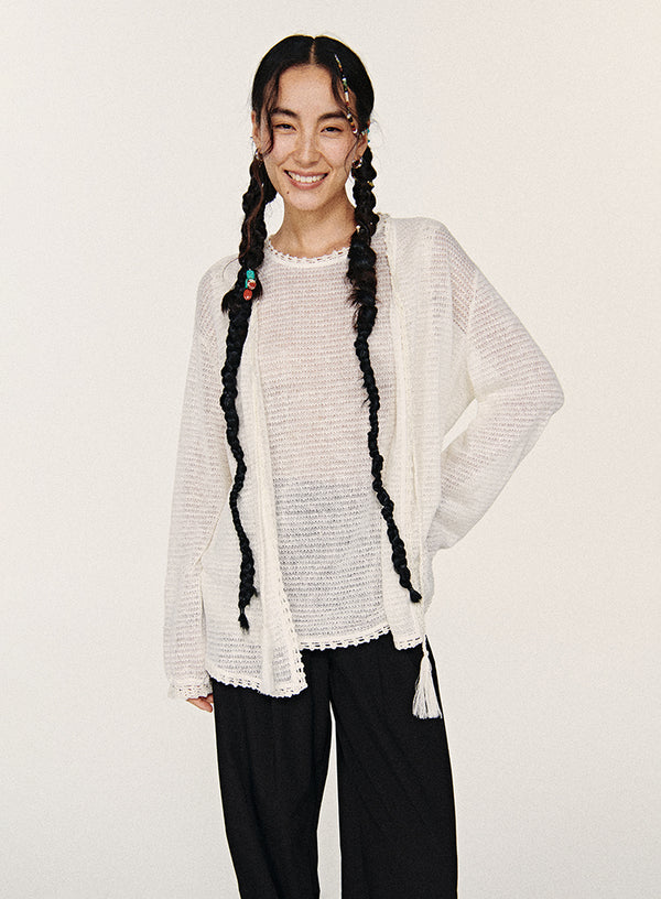 Hulstrikket cardigan i hør