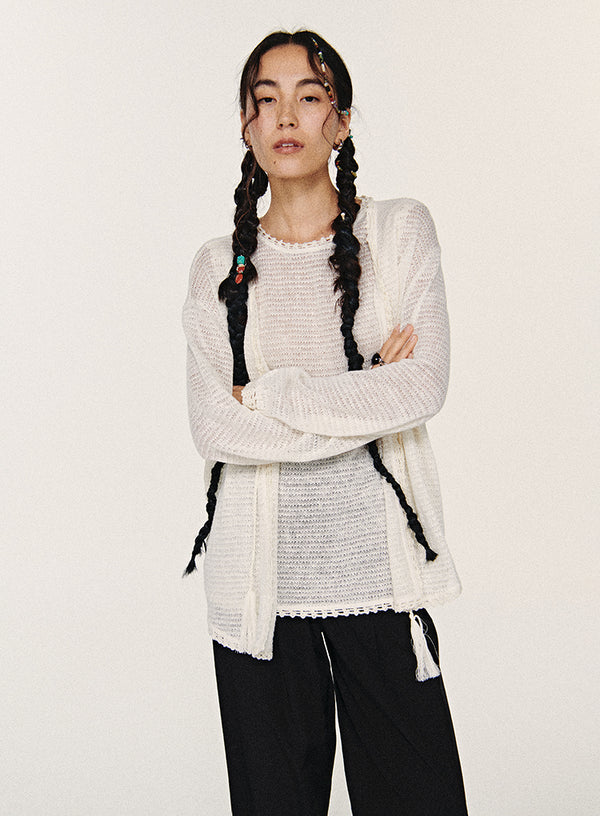 Hulstrikket cardigan i hør
