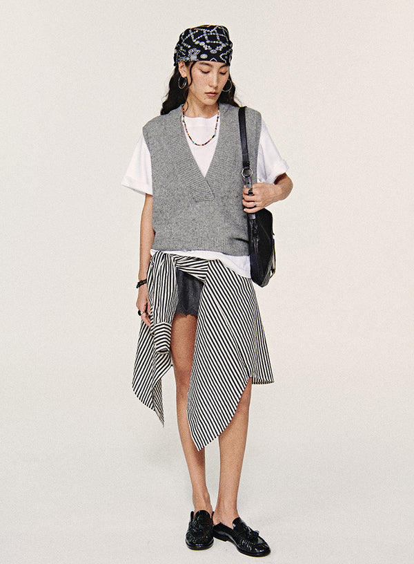 Cashmere dyb V-hals vest