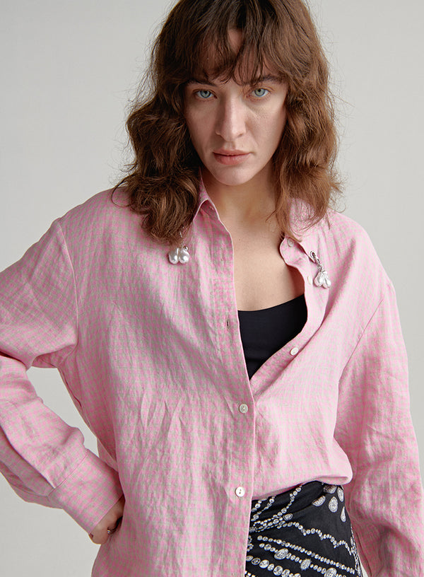 Pink Linen Checkered Shirt
