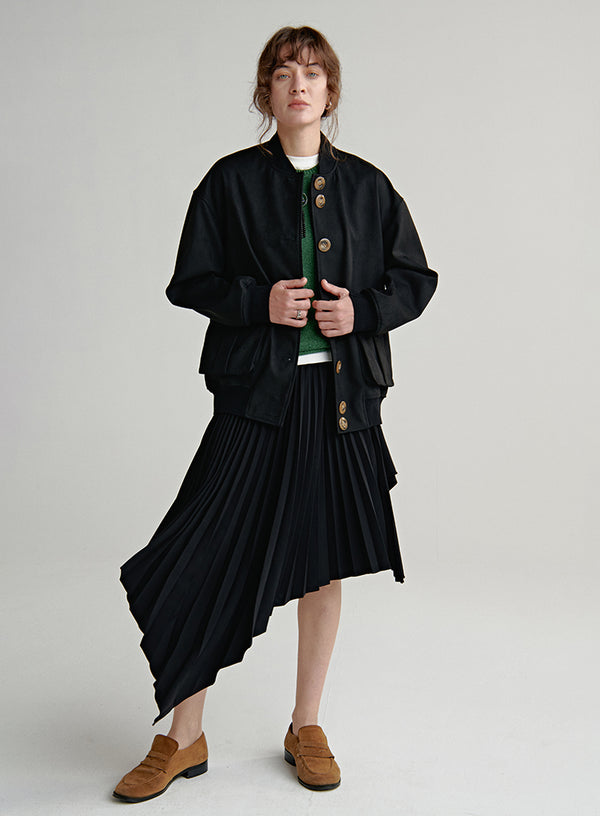 Asymmetric Pleated Midi Skirt