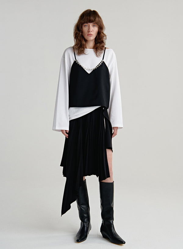 Asymmetric Pleated Midi Skirt