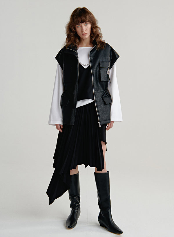 Asymmetric Pleated Midi Skirt