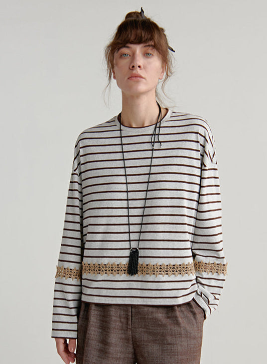 Linen Lace Stripe Top