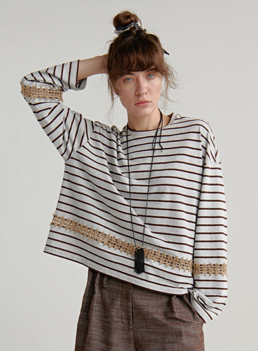 Linen Lace Stripe Top