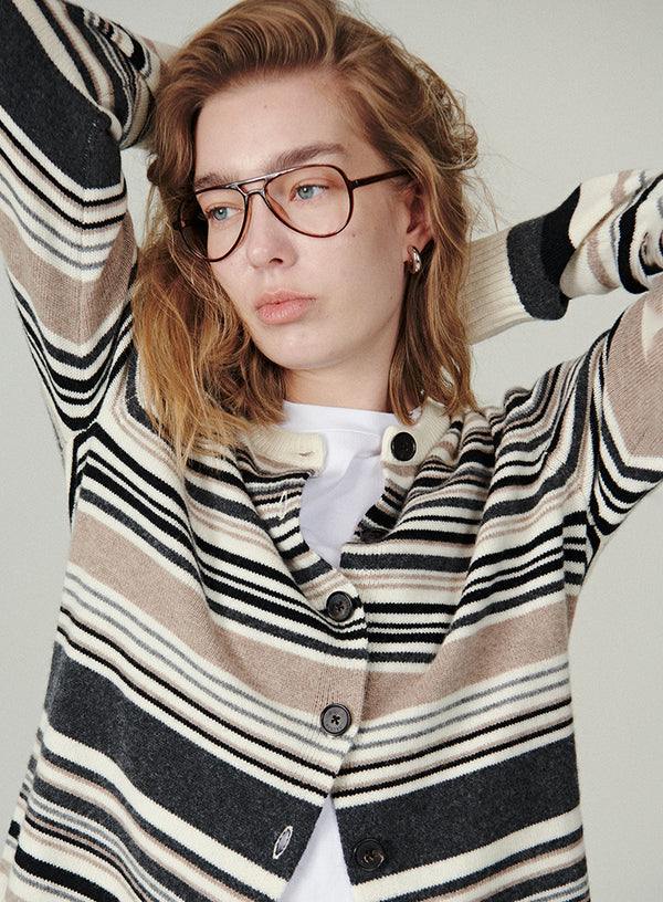 Wool Cashmere Striped Cardigan