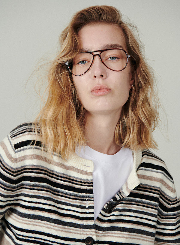Wool Cashmere Striped Cardigan