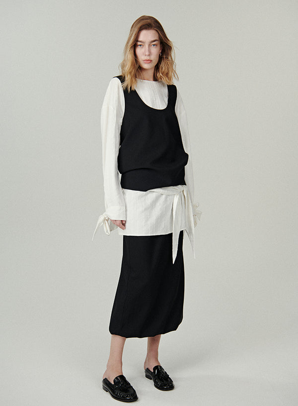 Sort/rød Hepburn plisseret nederdel