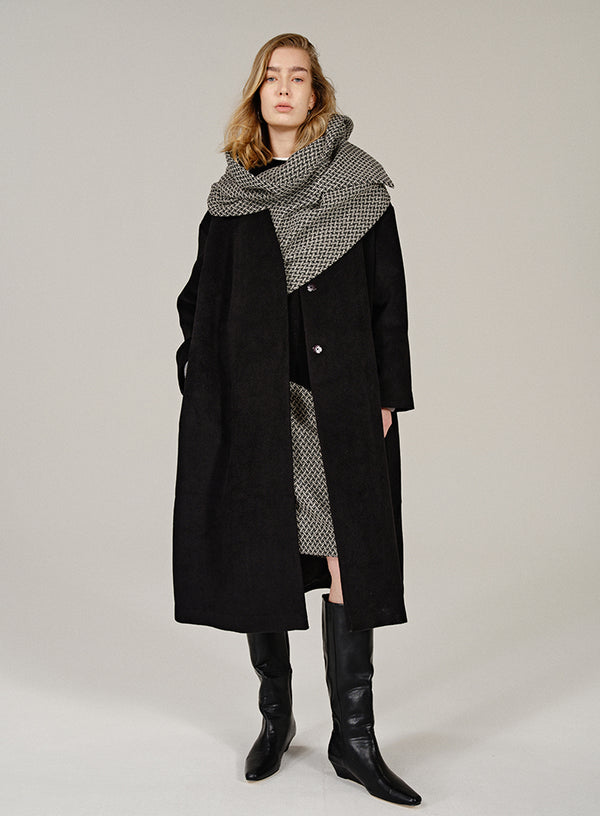 Checkered Scarf Wool Coat