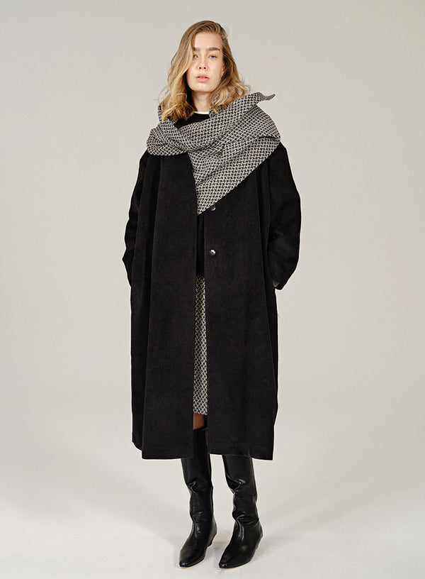 Checkered Scarf Wool Coat