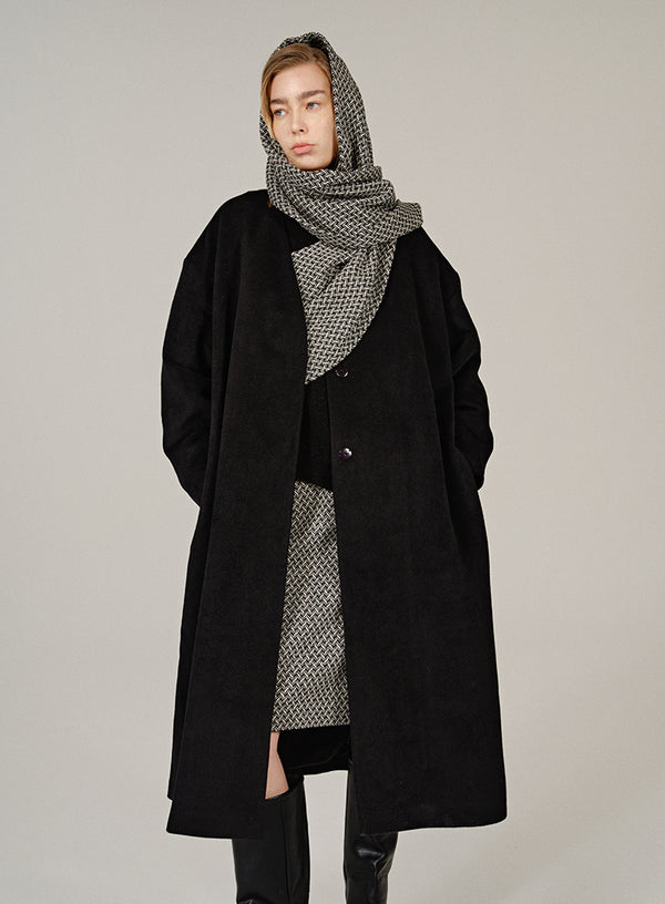Checkered Scarf Wool Coat