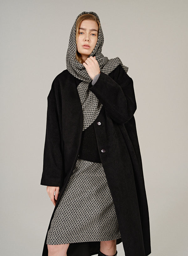 Checkered Scarf Wool Coat
