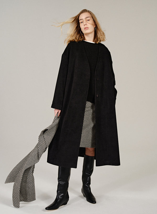 Checkered Scarf Wool Coat