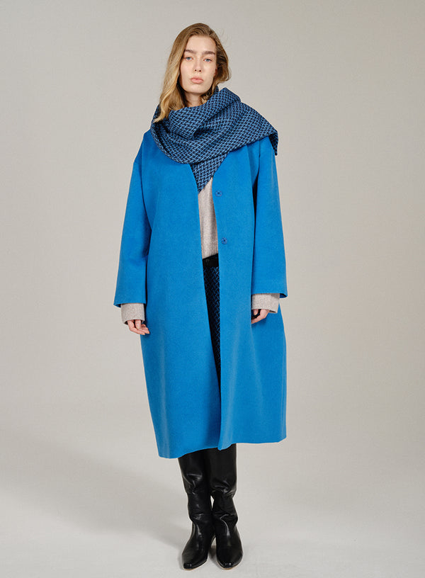 Checkered Scarf Wool Coat