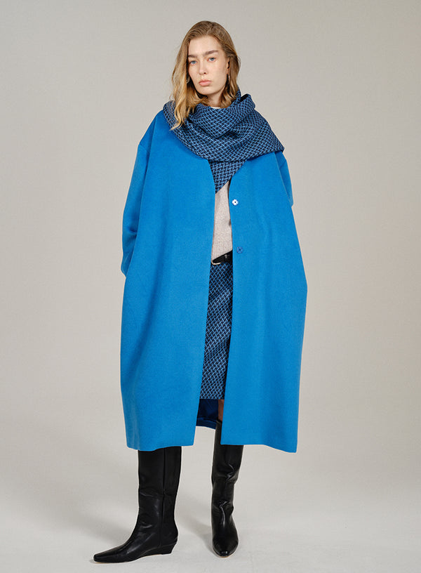 Checkered Scarf Wool Coat