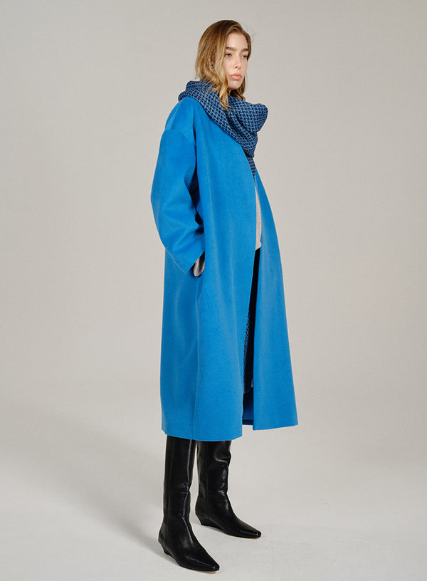 Checkered Scarf Wool Coat