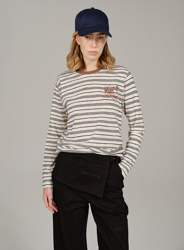 Embroidered Stripe Long Sleeve Tee