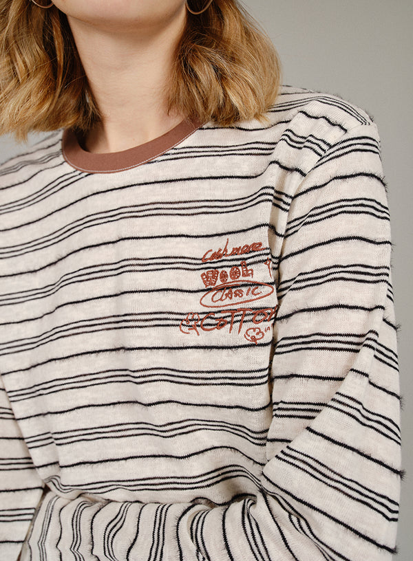 Embroidered Stripe Long Sleeve Tee