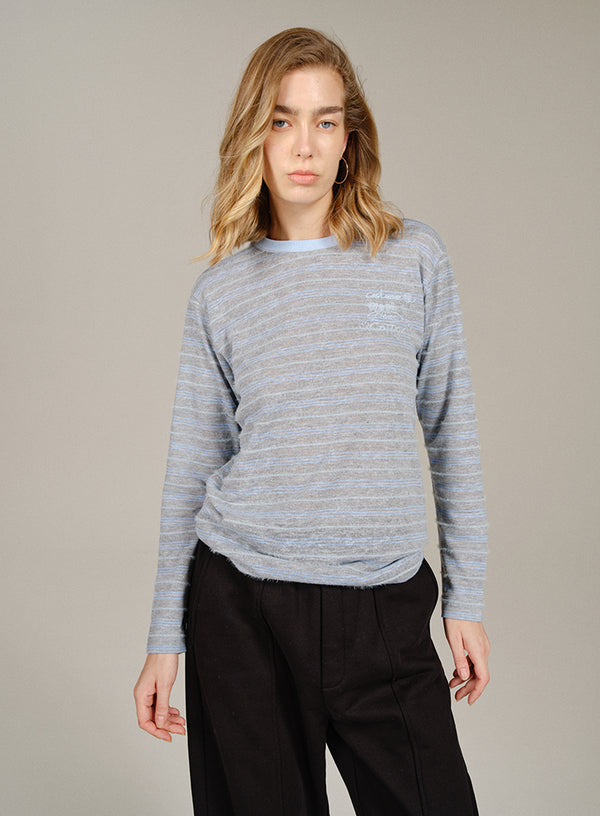 Embroidered Stripe Long Sleeve Tee