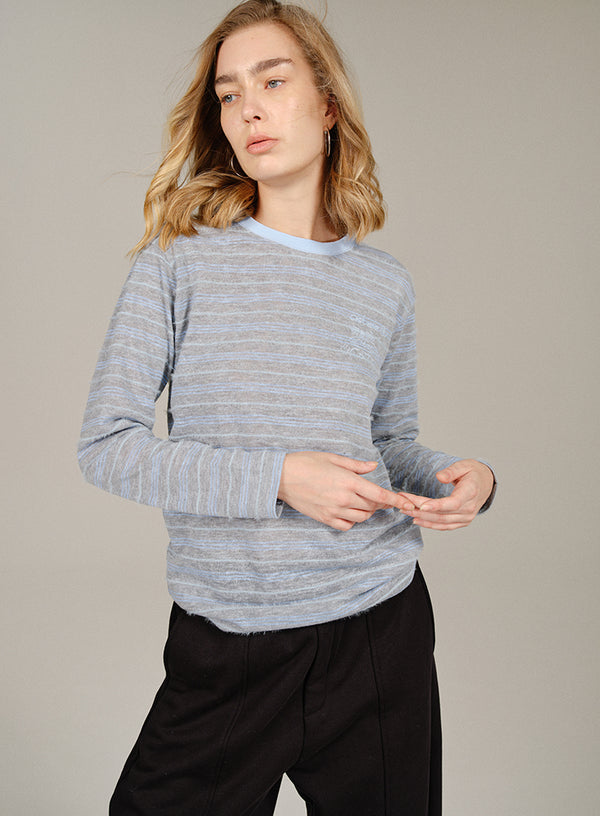 Embroidered Stripe Long Sleeve Tee