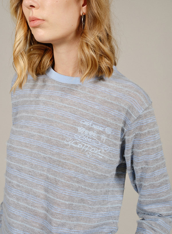 Embroidered Stripe Long Sleeve Tee