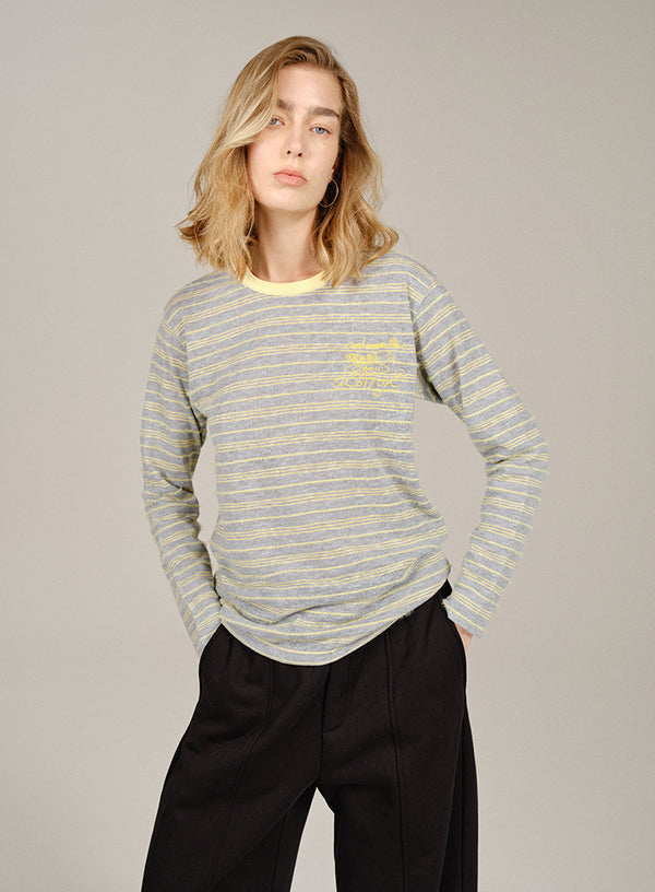 Embroidered Stripe Long Sleeve Tee