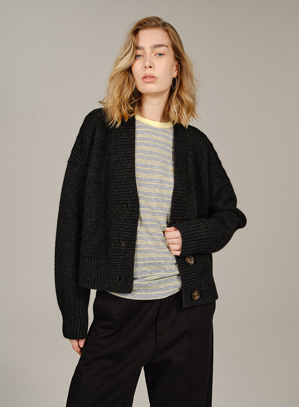 Deep V-Neck Yak Wool Cardigan