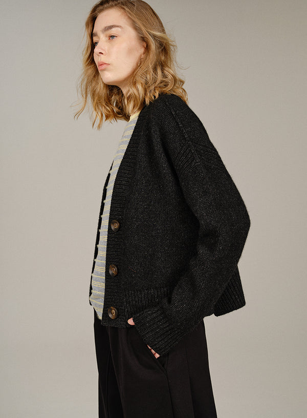 Deep V-Neck Yak Wool Cardigan