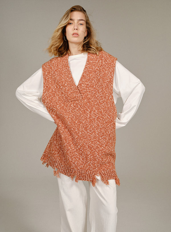 Marled Long Wool Vest Top