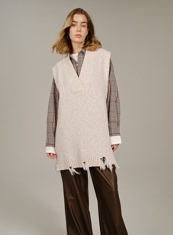 Marled Long Wool Vest Top