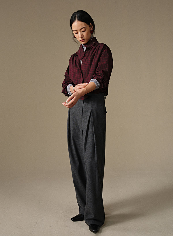 Stand Collar Plaid Shirt