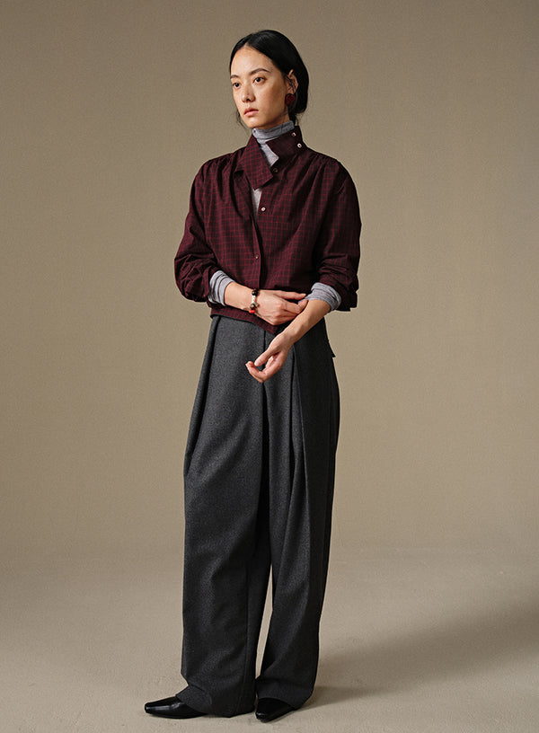 Stand Collar Plaid Shirt