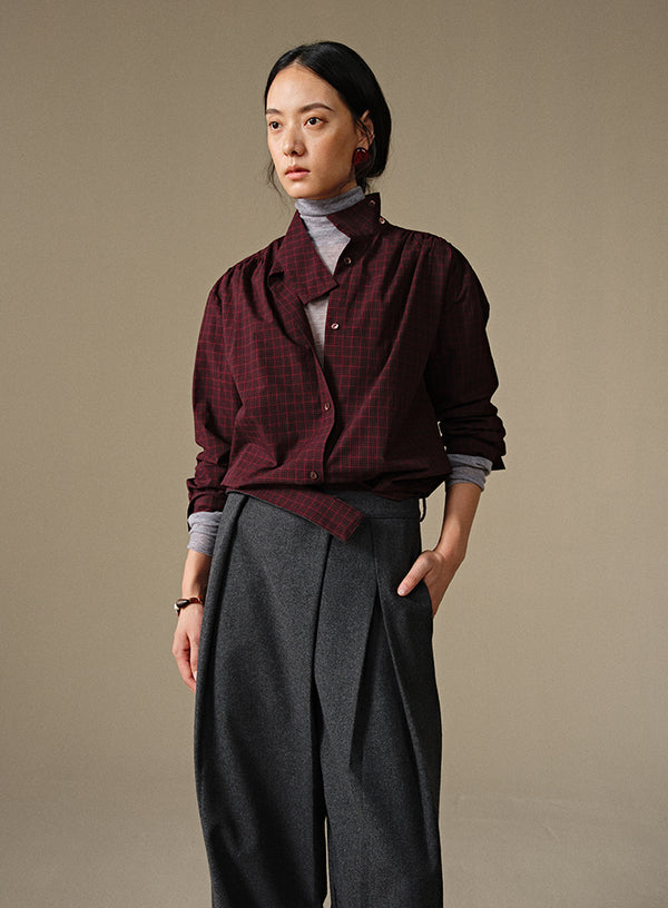 Stand Collar Plaid Shirt