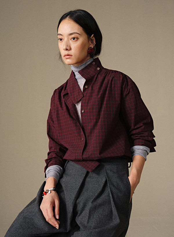 Stand Collar Plaid Shirt