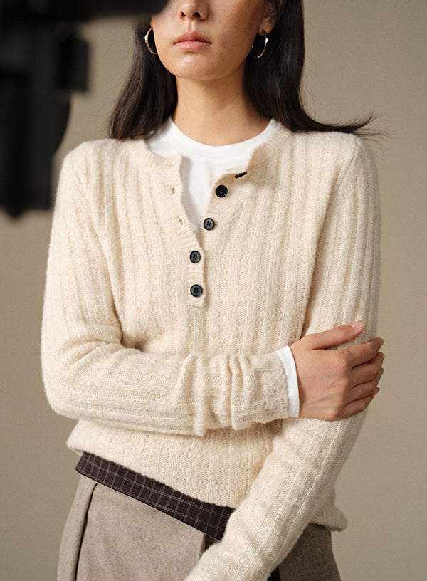 Cashmere Henley Knit Top
