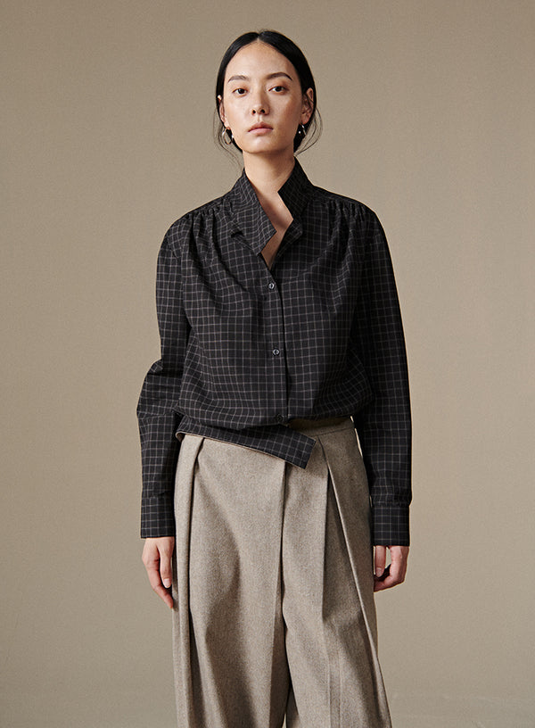 Stand Collar Plaid Shirt