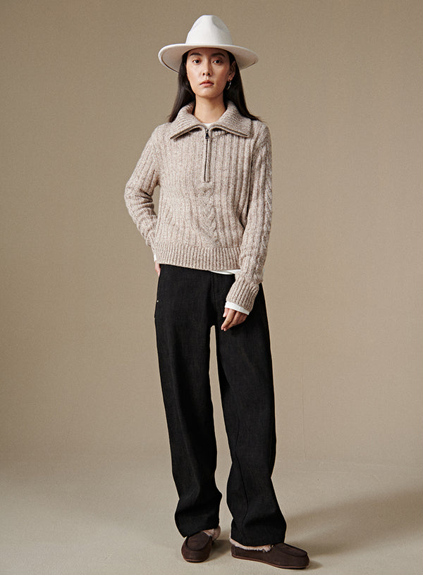 Cropped Half-Zip Sweater