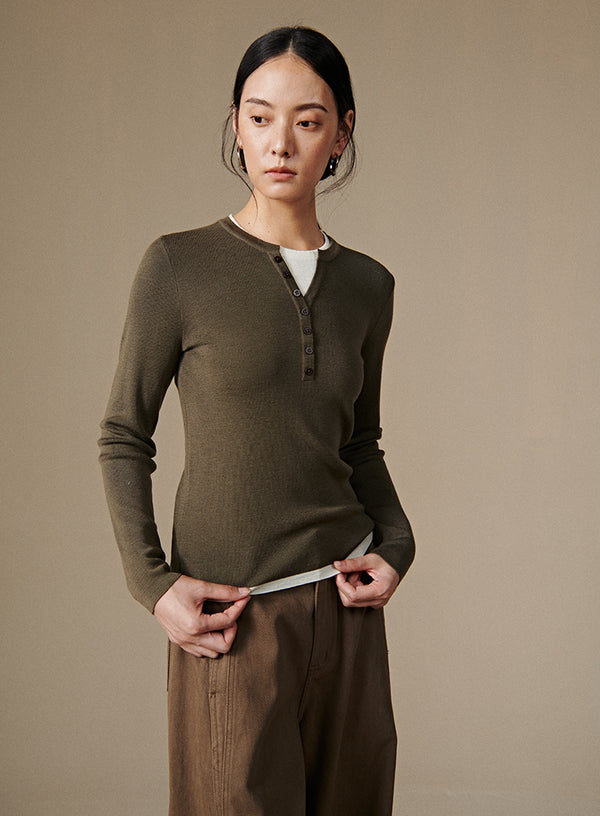 Wool Henley Layered Top
