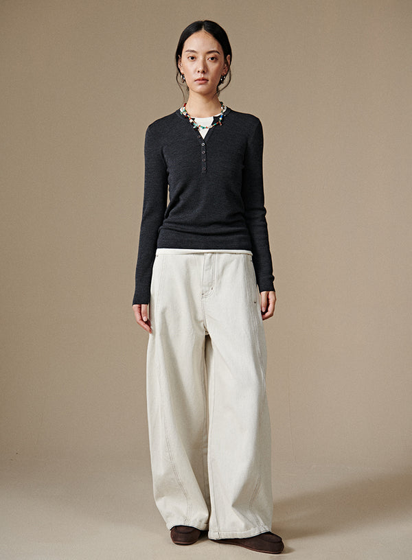 Wool Henley Layered Top