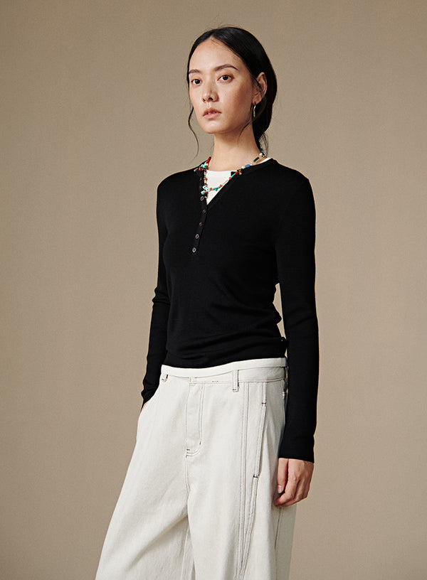 Wool Henley Layered Top